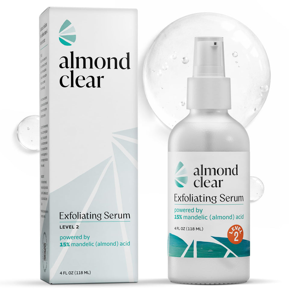 Almond Clear front packaging 4 oz bottle showing product and pump for value