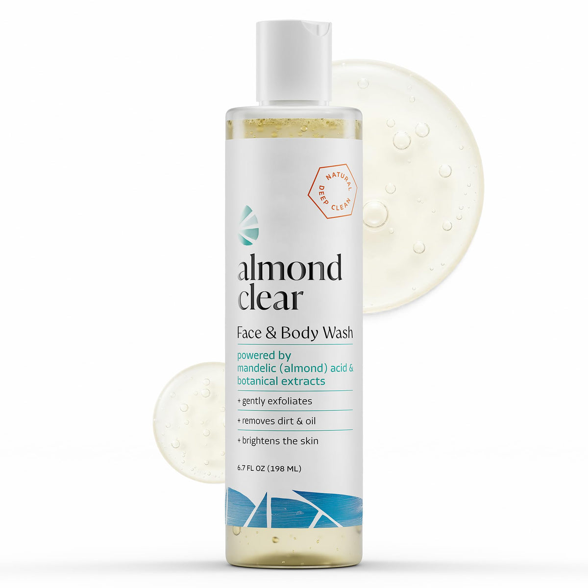 Almond Clear front packaging showing bottle and label benefits