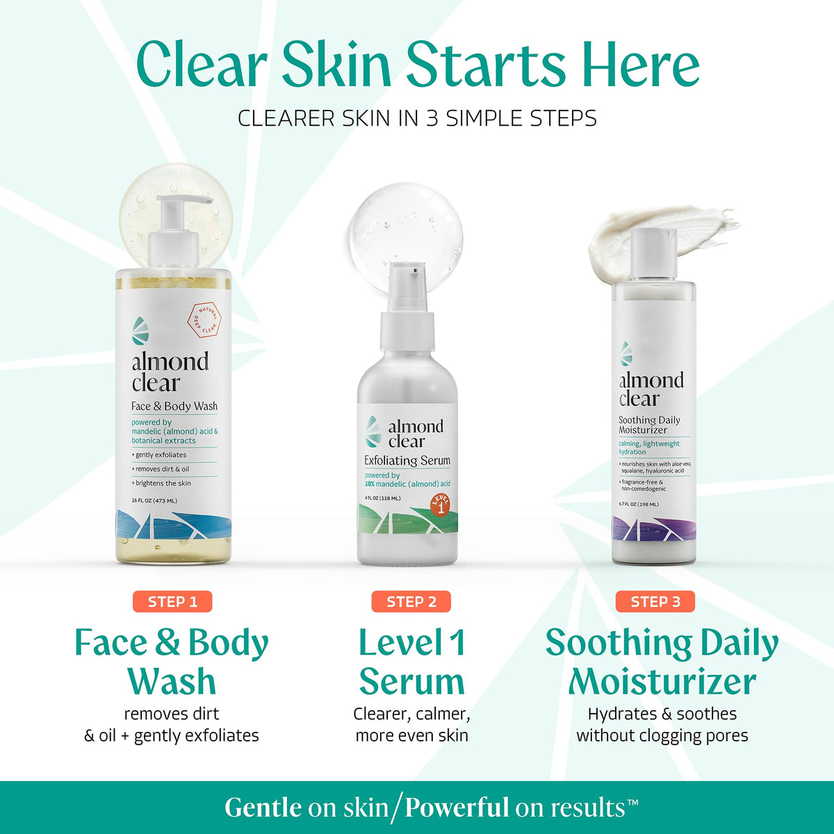 Almond Clear ingredients list close-up showing mandelic acid benefit