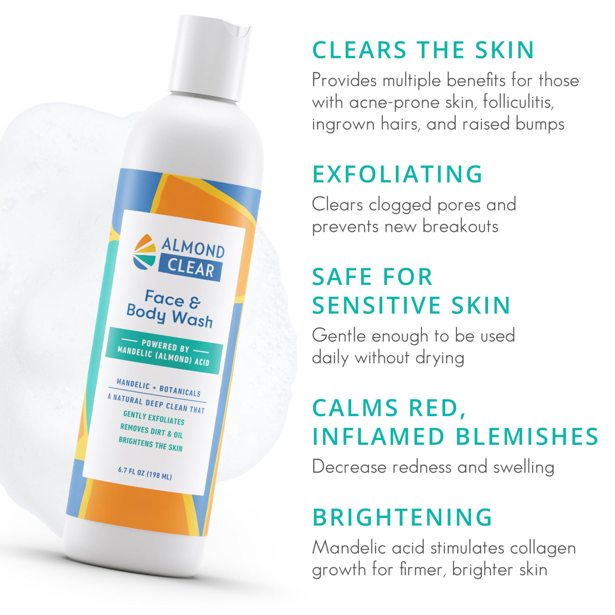 Almond Clear gel texture on hand demonstrating gentle, non-drying feel