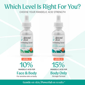 Almond Clear next to ruler showing 1 fl oz scale for travel-friendly treatment