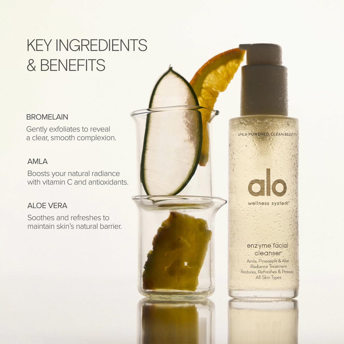 Alo gel texture on fingertip showing silky lather and easy spreadability