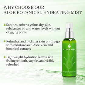 Aloderma fine mist spray close-up delivering even cooling hydration