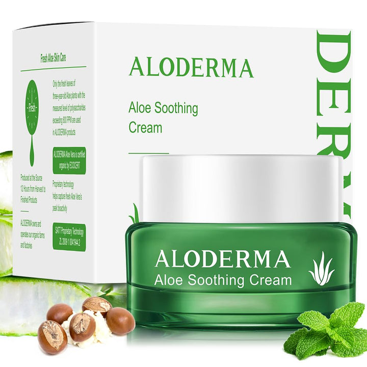 Aloderma front jar showing label and calming benefits