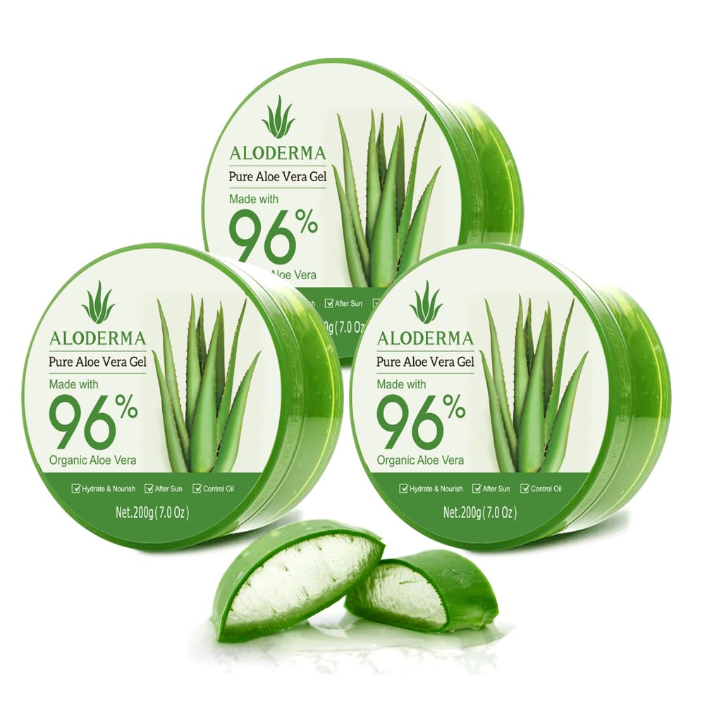Aloderma front packaging showing three 7oz jars and clear labeling for convenience