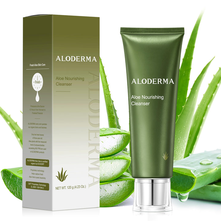 Aloderma front packaging showing hydrating facial wash benefits