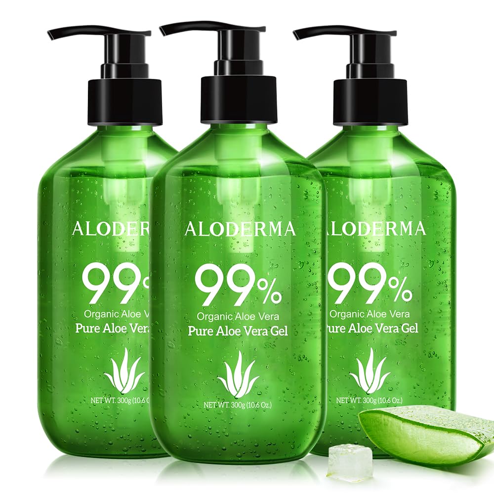 Aloderma pump bottle front view showing package and easy dispensing benefit