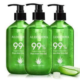 Aloderma pump bottle front view showing package and easy dispensing benefit