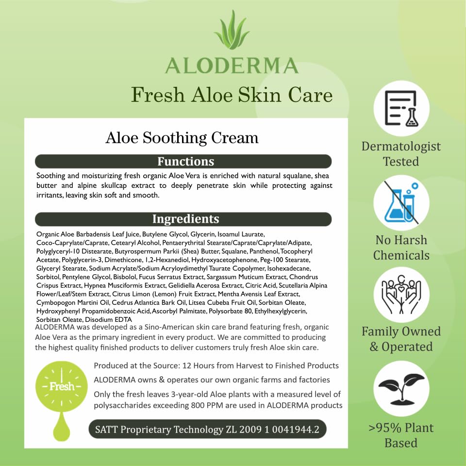 Aloderma packaging label with USDA and ECOCERT certifications for purity