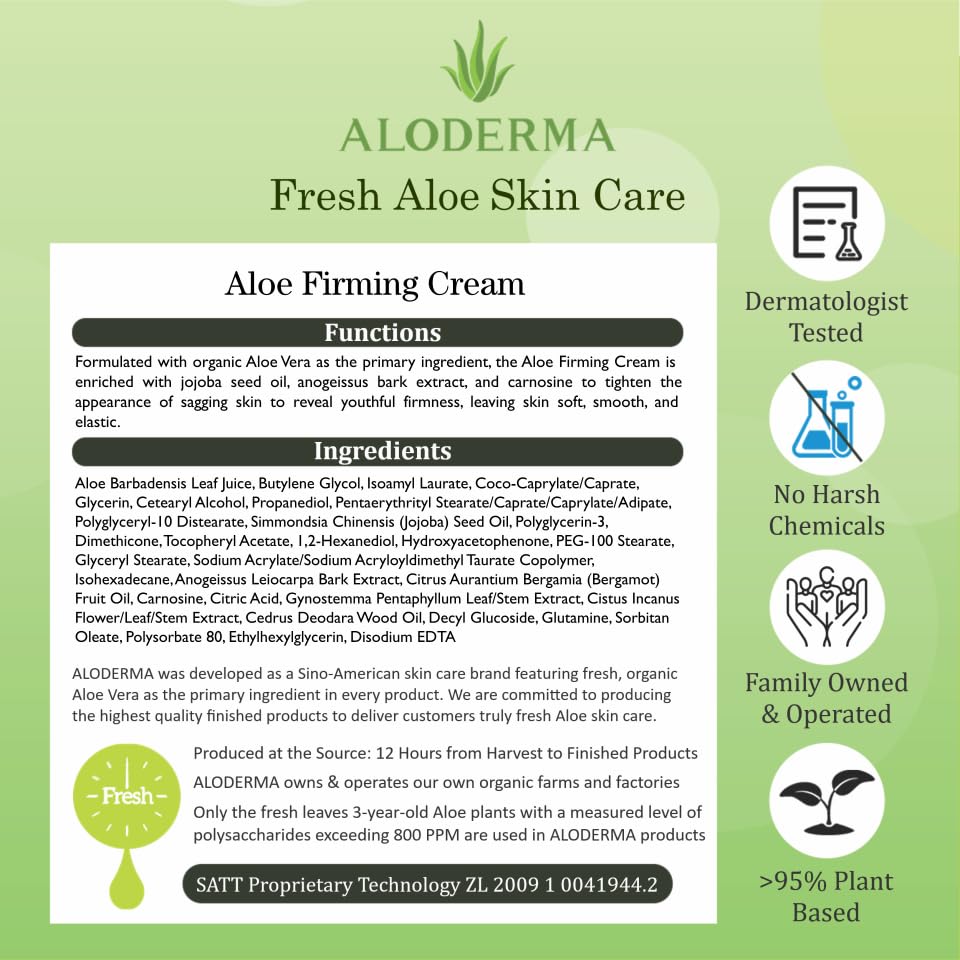 Aloderma packaging label detail emphasizing organic certification and ingredient transparency