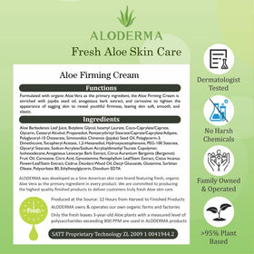 Aloderma packaging label detail emphasizing organic certification and ingredient transparency