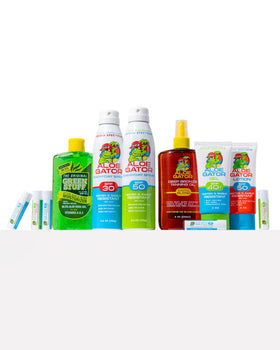 Aloe Gator in use at the beach to show water resistant benefit