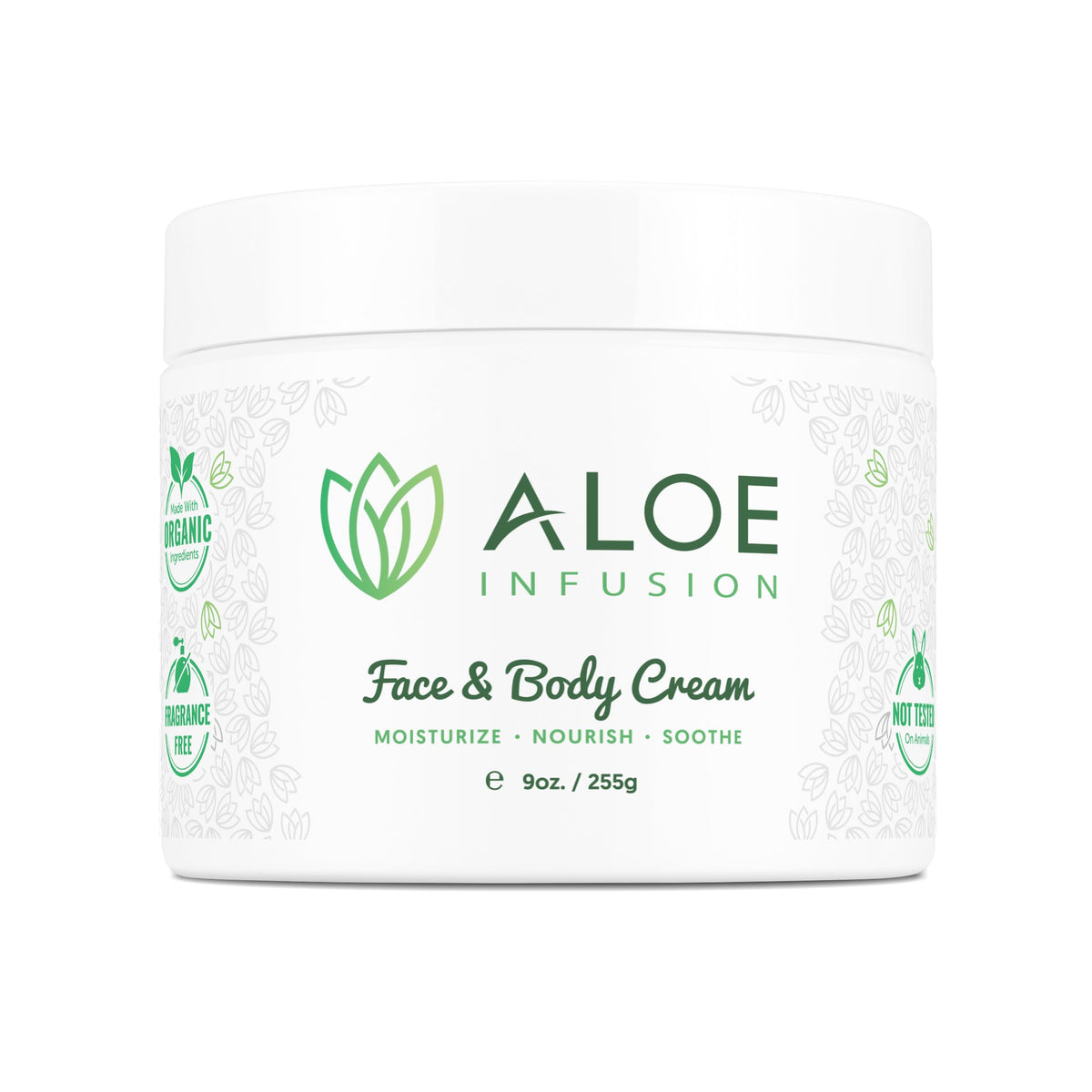 Aloe Infusion front jar showing clean packaging and product benefit