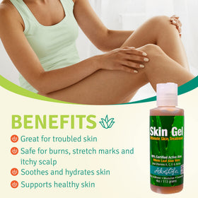 Aloe Life gel being applied to hand demonstrating quick absorption benefit