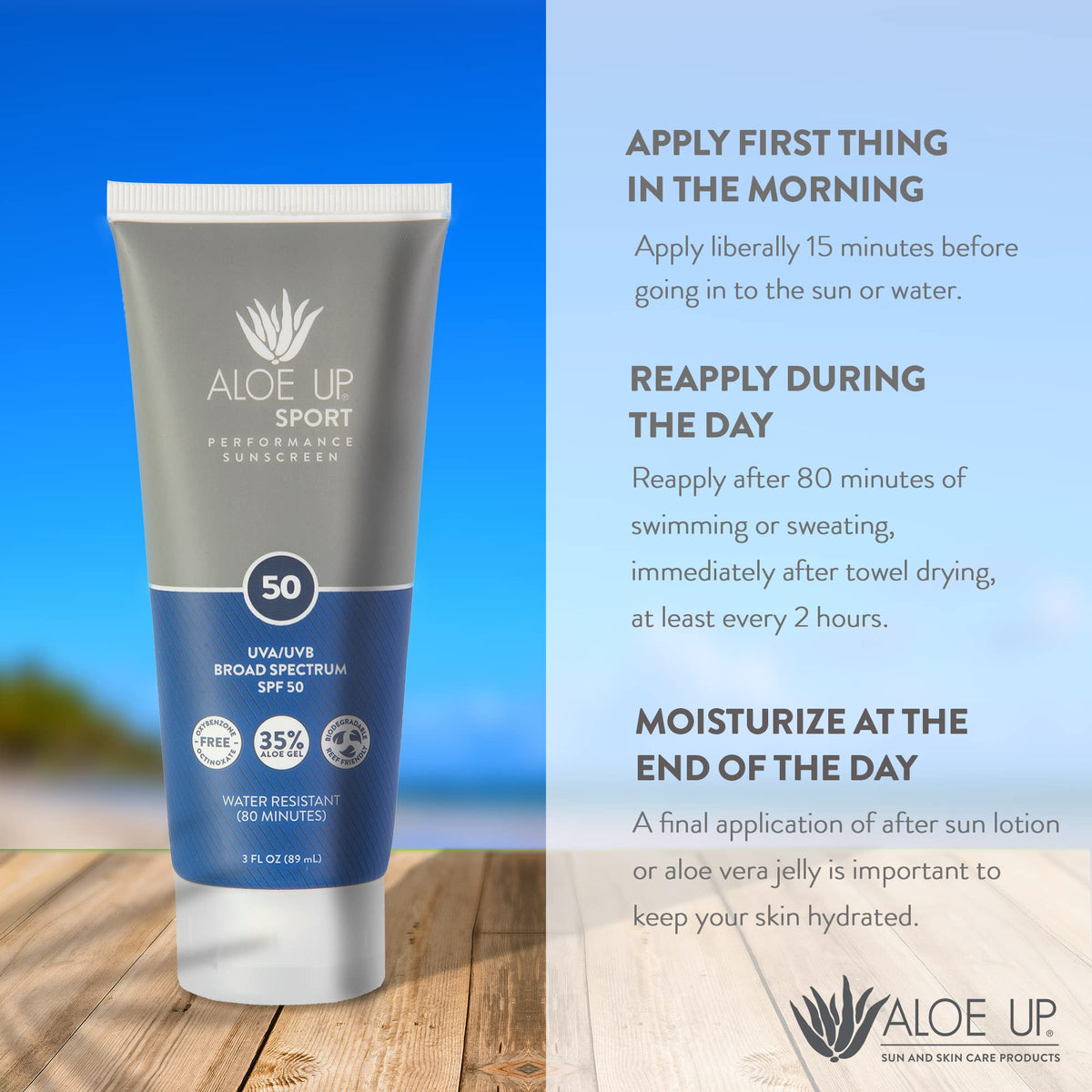 ALOE UP runner applying lotion before workout for reliable protection
