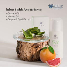ALOE UP lifestyle shot at beach emphasizing reef-safe environmental benefit