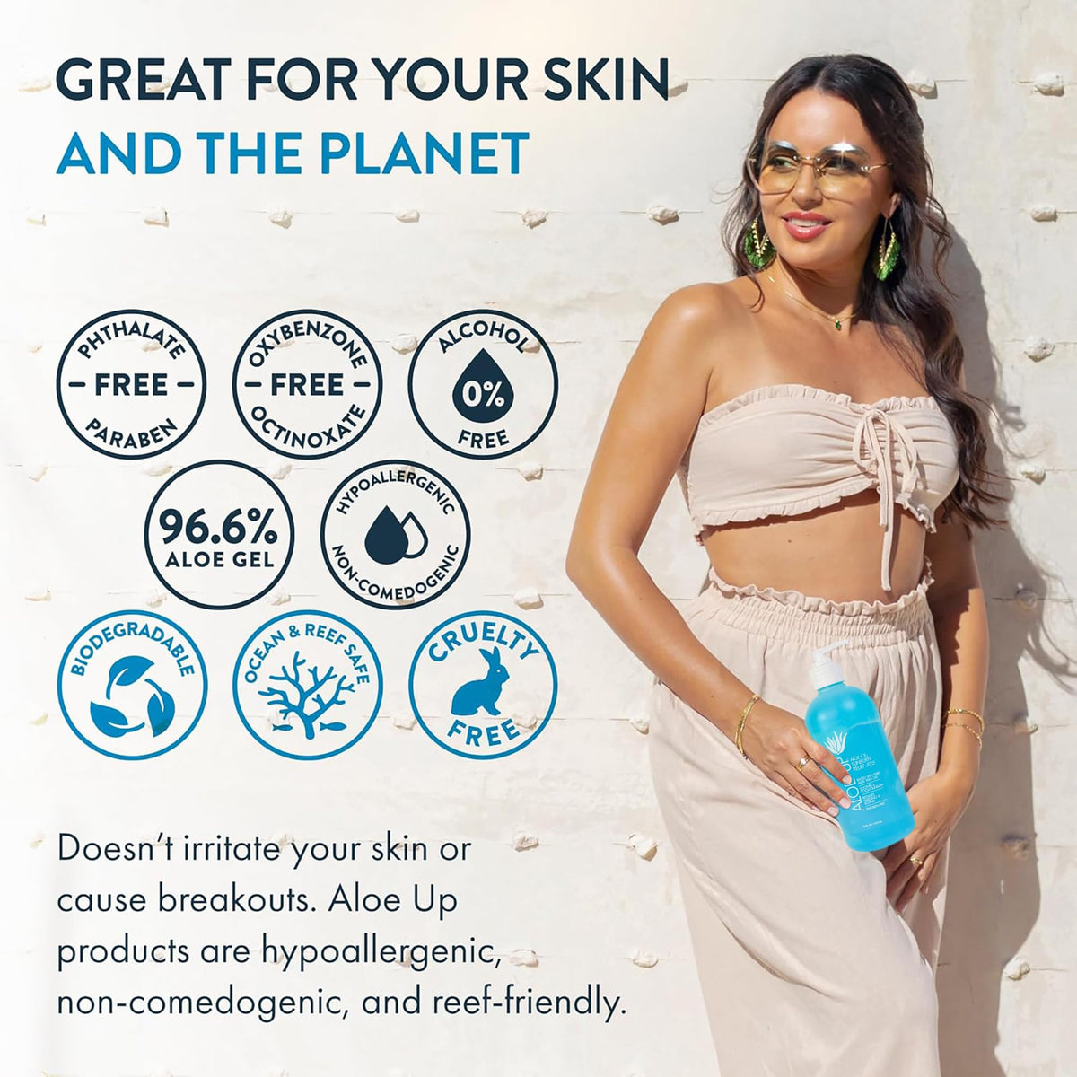 ALOE UP in a beach bag lifestyle shot for family-friendly, reef-safe after-sun care