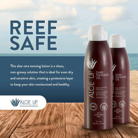 ALOE UP beach lifestyle use with model applying oil and enjoying light hydration benefit