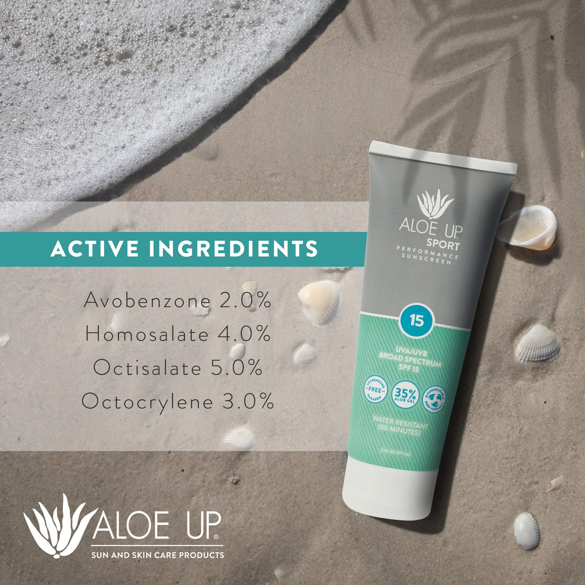 ALOE UP bottle cap detail emphasizing leak-resistant design