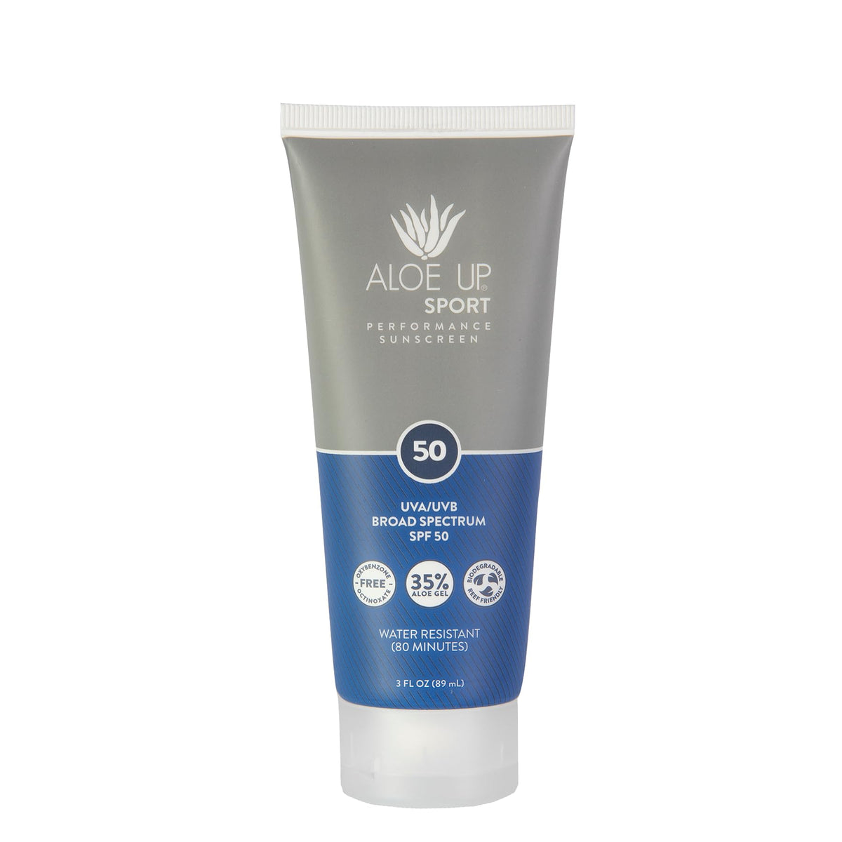 ALOE UP front packaging 3 oz tube showing SPF 50 benefit