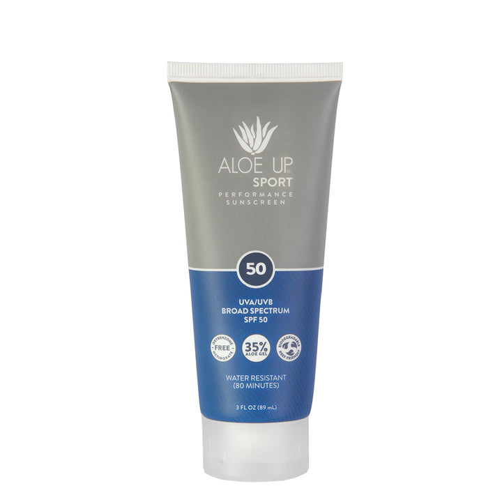 ALOE UP front packaging 3 oz tube showing SPF 50 benefit