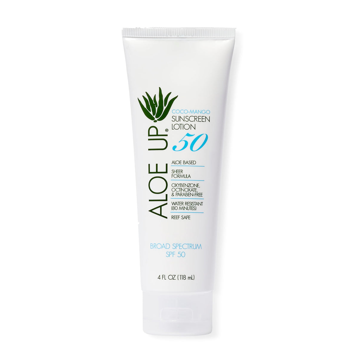 ALO E UP front packaging showing coco mango scent and SPF 50 protection