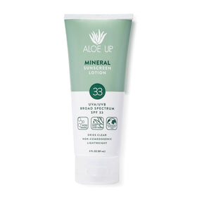 Aloe Up front packaging showing SPF 33 protection and coco-mango scent benefit