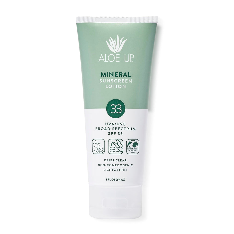 Aloe Up front packaging showing SPF 33 protection and coco-mango scent benefit