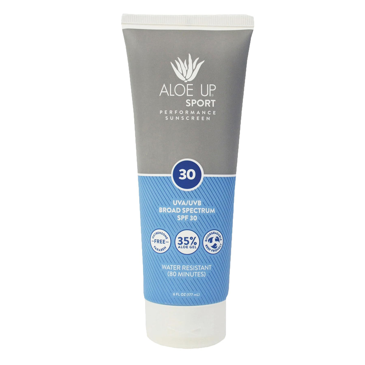 Aloe Up front pouch showing SPF 30 and product name, clear protection benefit