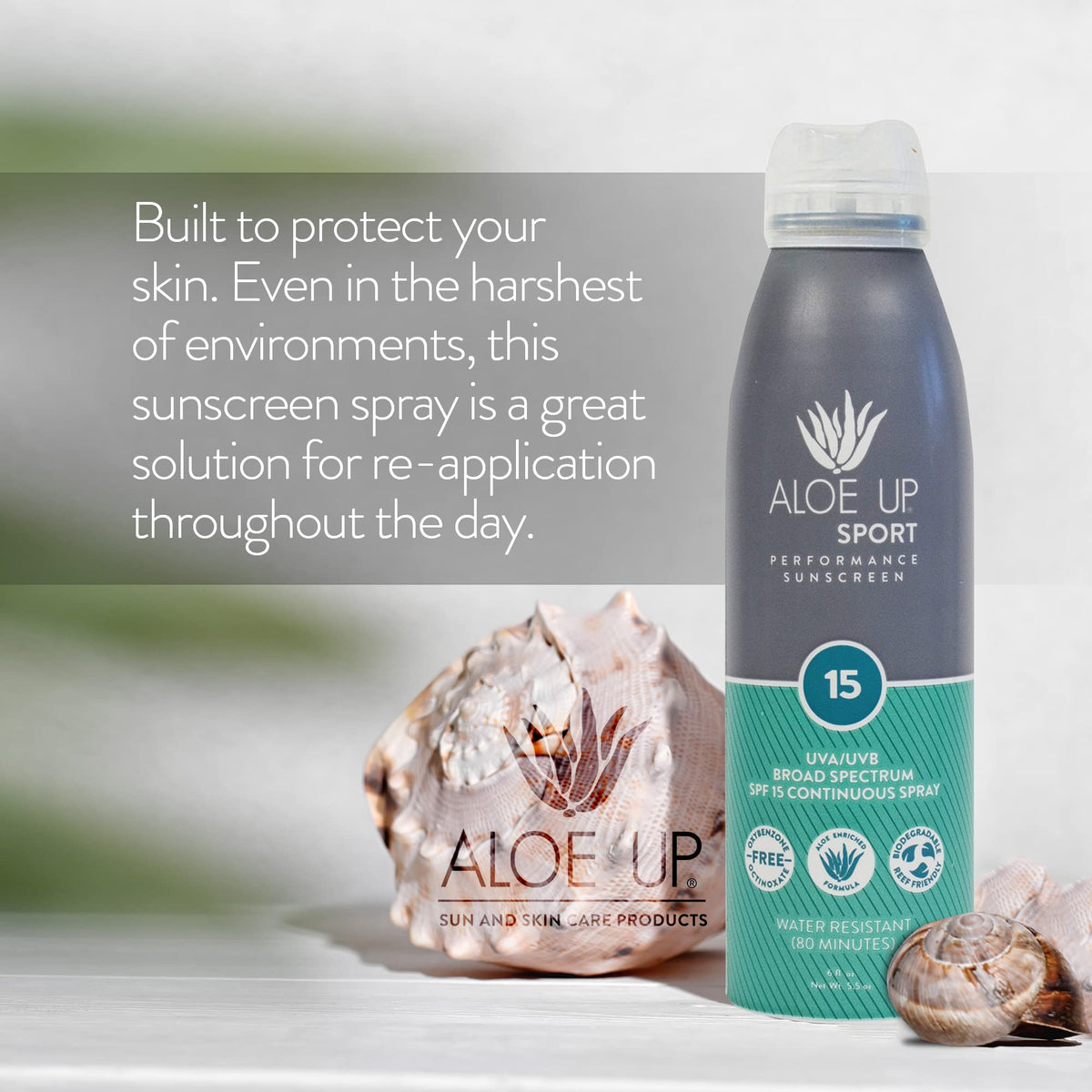 ALOE UP label close-up displaying ingredients and eco-friendly claims
