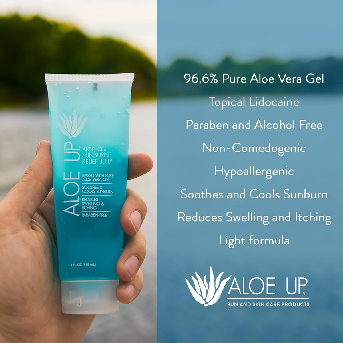 ALOE UP in a beach setting illustrating reef-friendly outdoor use