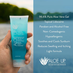 ALOE UP in a beach setting illustrating reef-friendly outdoor use
