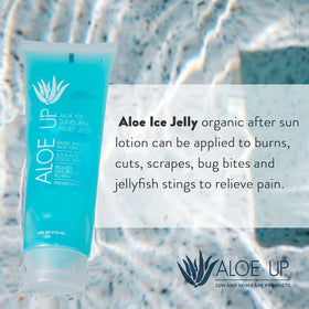 ALOE UP 4 oz bottle beside common items to show compact size
