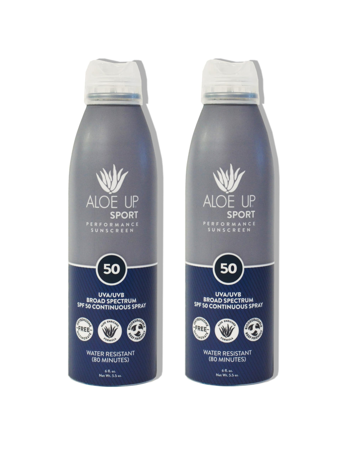Aloe Up front packaging showing SPF 50 and spray convenience
