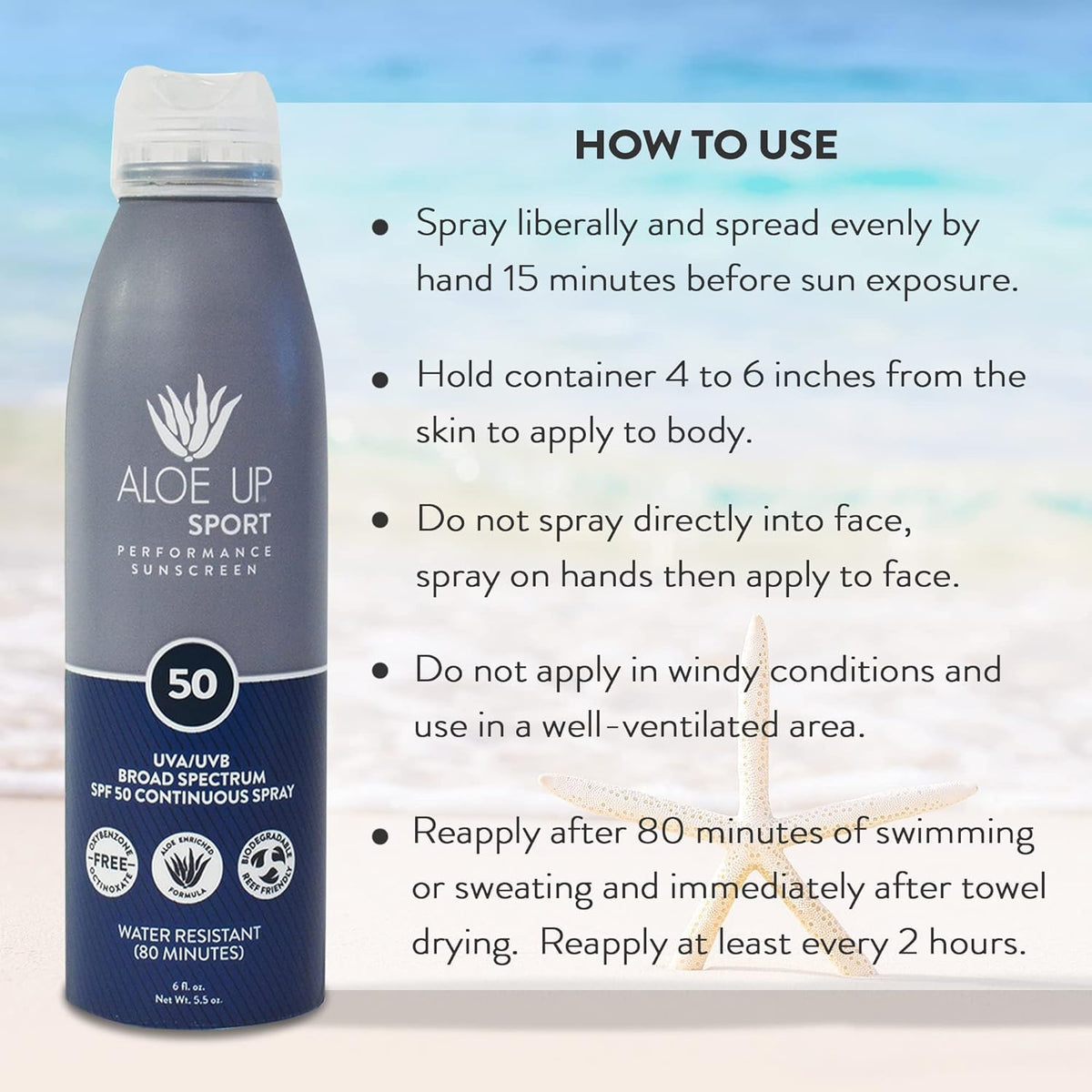 Aloe Up beside hand for size comparison emphasizing portable 6 oz benefit