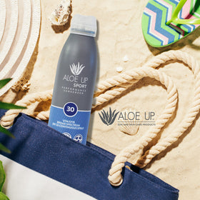 Aloe Up being applied to shoulder demonstrating even, non-greasy coverage
