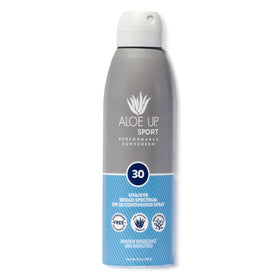 Aloe Up front packaging showing SPF 30 and sport spray benefits
