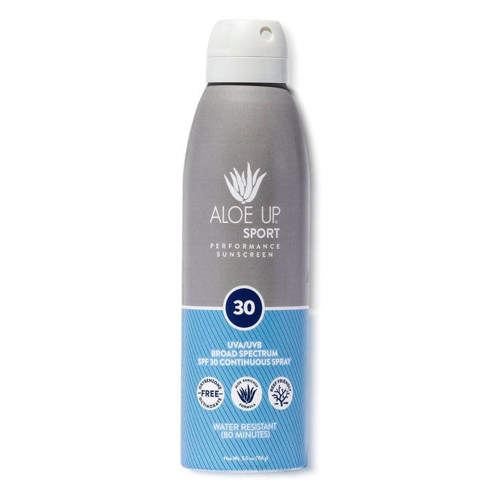 Aloe Up front packaging showing SPF 30 and sport spray benefits