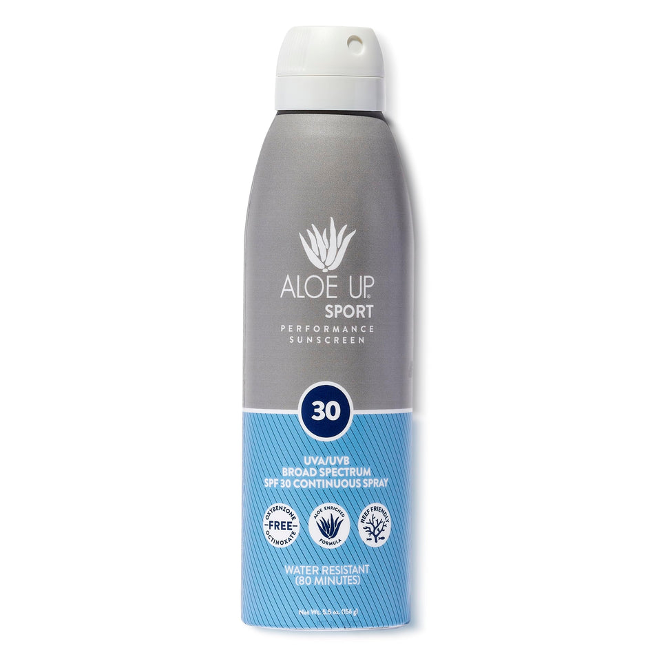 Aloe Up front packaging showing SPF 30 and sport spray benefits