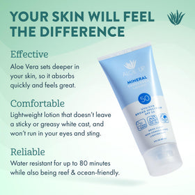Aloe Up tube dispensing lotion onto hand, quick absorption benefit
