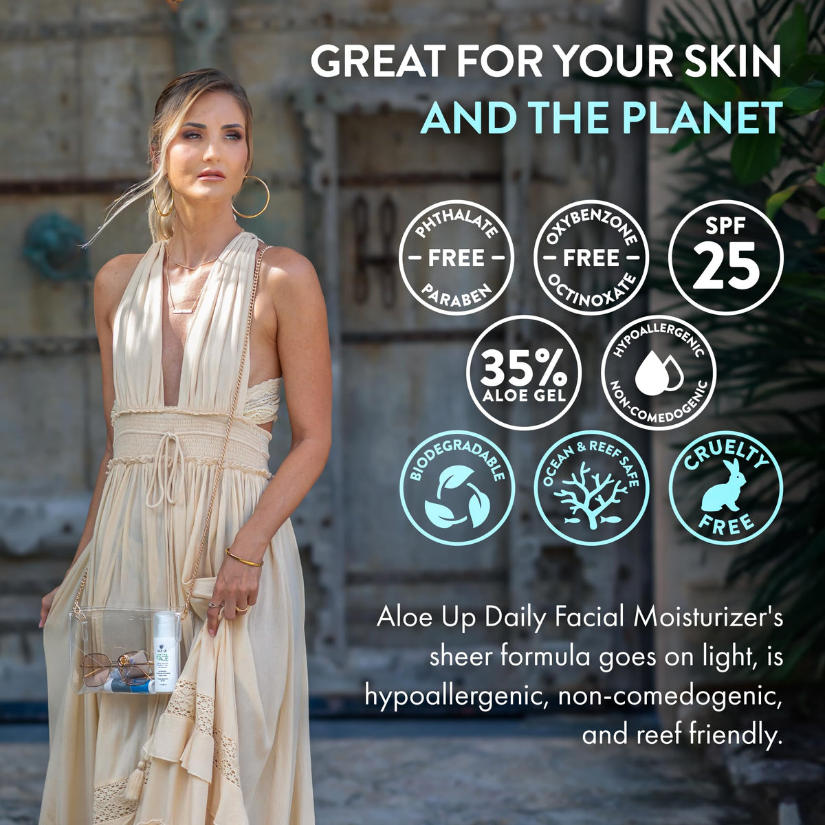 ALOE UP worn under makeup as smooth base without white cast