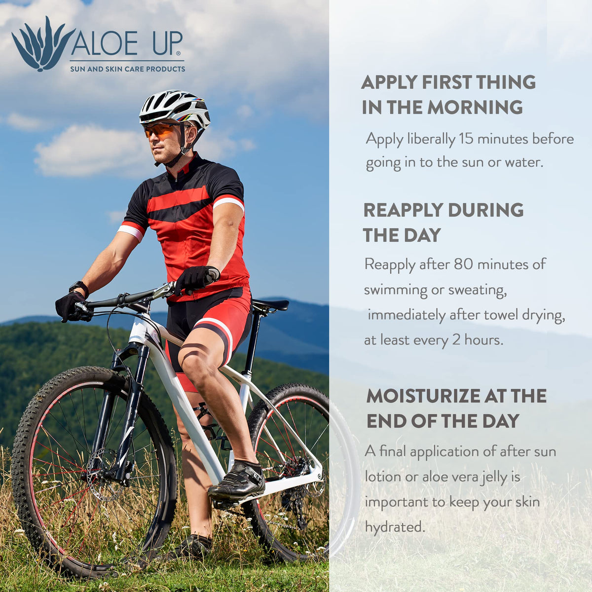 Aloe Up on wet skin demonstrating 80 minutes water resistance benefit