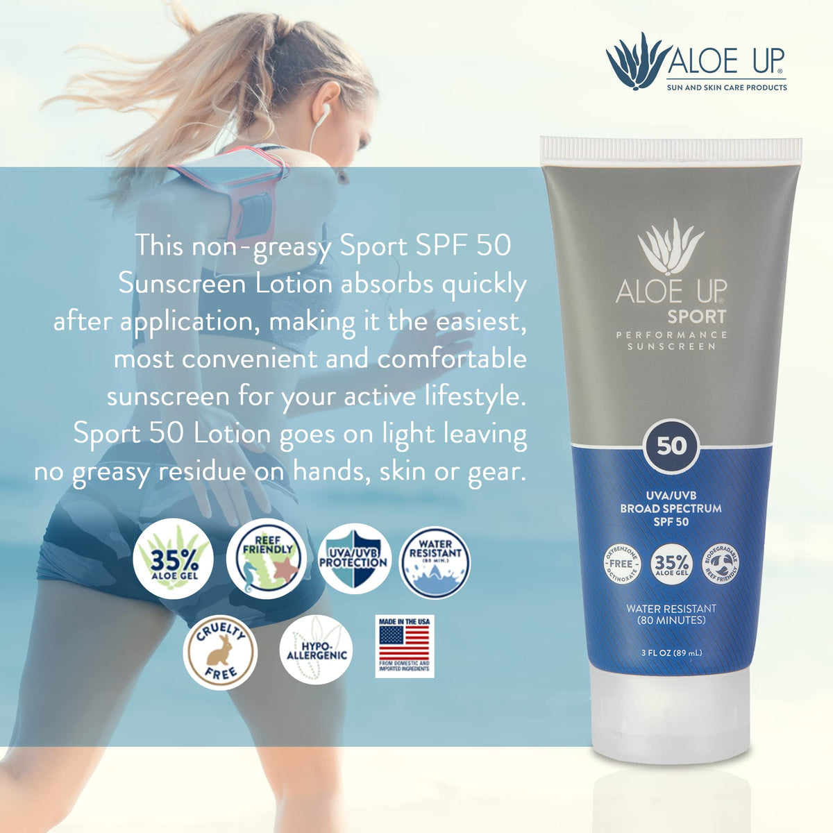 ALOE UP with water splash to show 80-minute water resistance