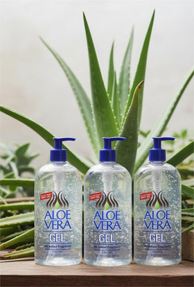 Brand Aloe Vera gel applied to sunburned shoulder demonstrating cooling relief