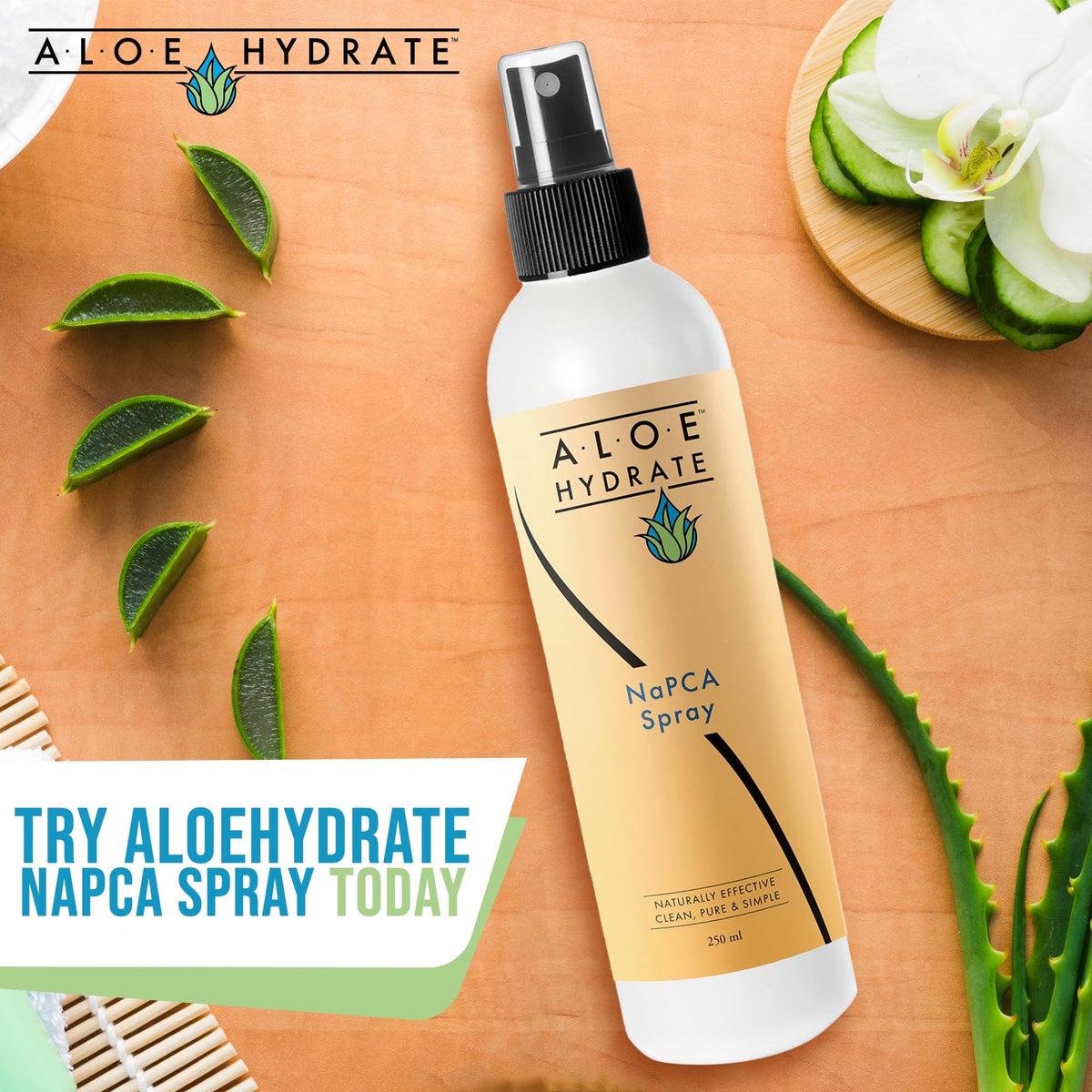 AloeHydrate rose hydrosol and aloe ingredients showing natural calming benefit