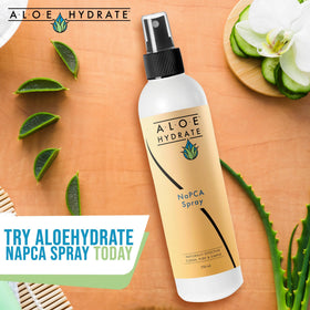 AloeHydrate rose hydrosol and aloe ingredients showing natural calming benefit