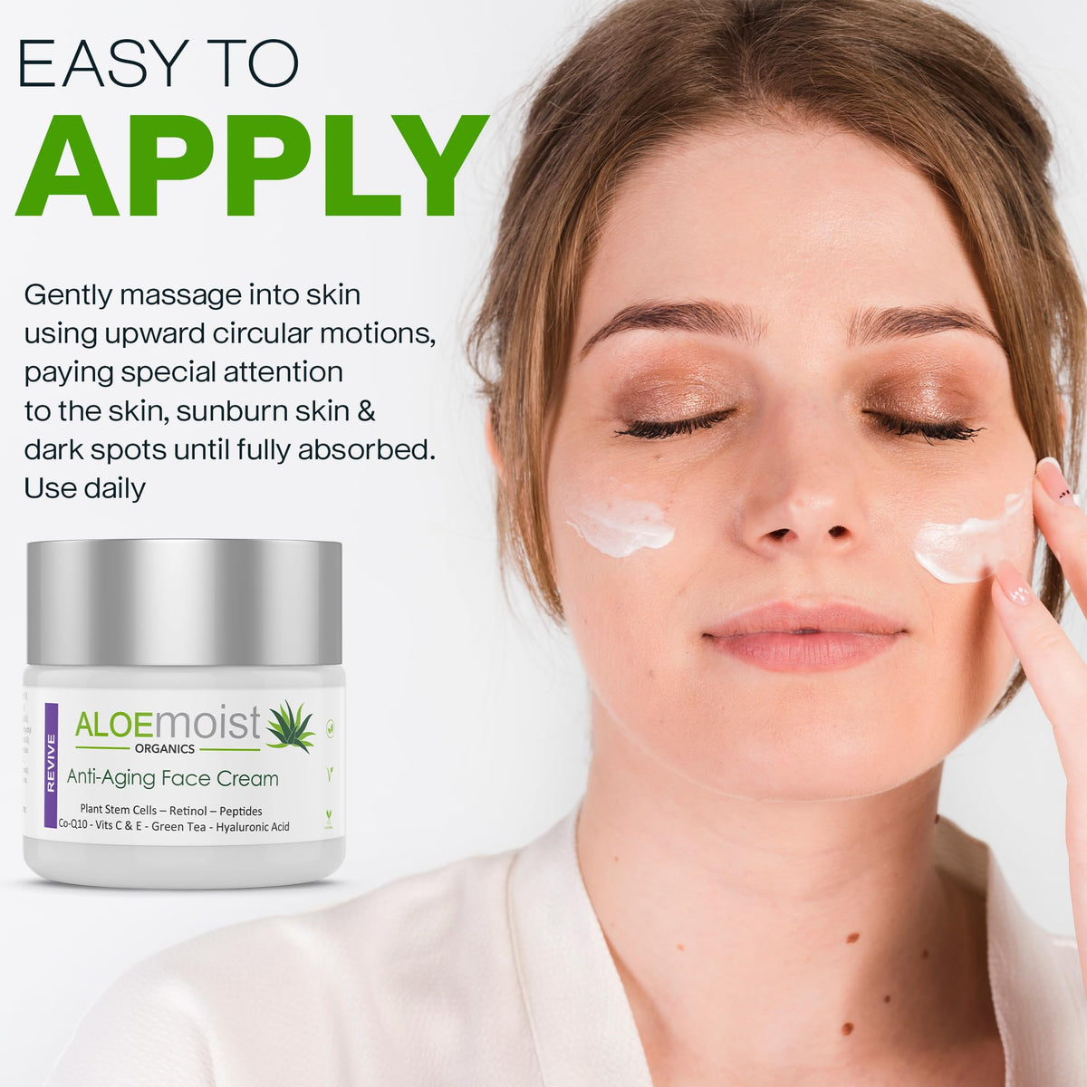 AloeMoist on model in daytime routine showing lightweight layering under SPF benefit
