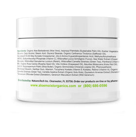 Close-up of AloeMoist label detail listing vitamins and botanical benefits
