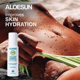 ALOESUN bottle beside lavender sprig showing calming scent and soothing benefit