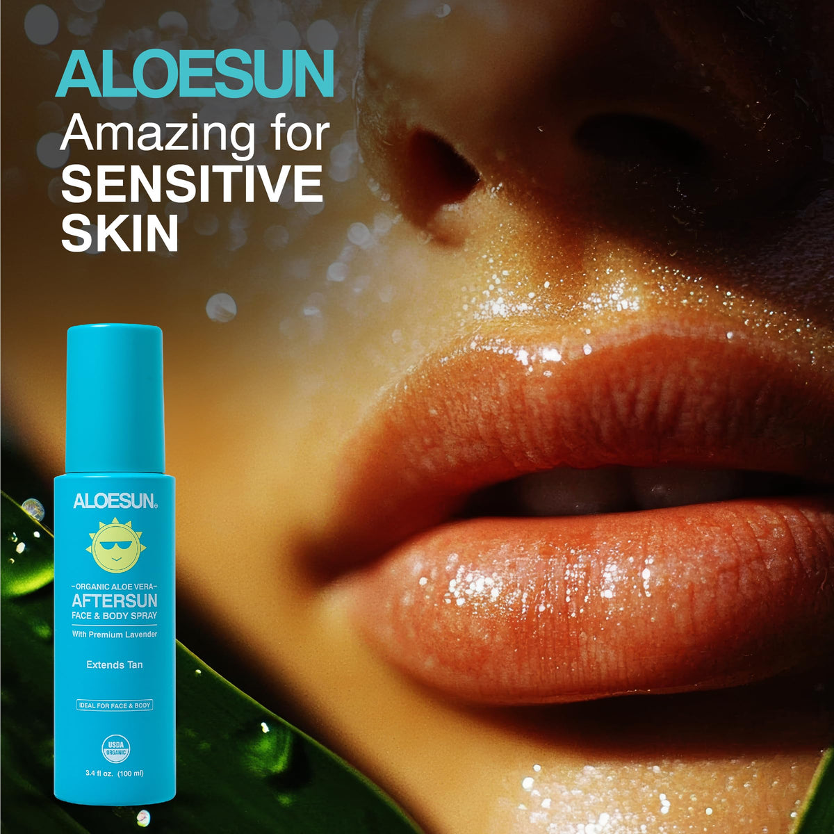 ALOESUN mist applied to face showing refreshing lightweight feel